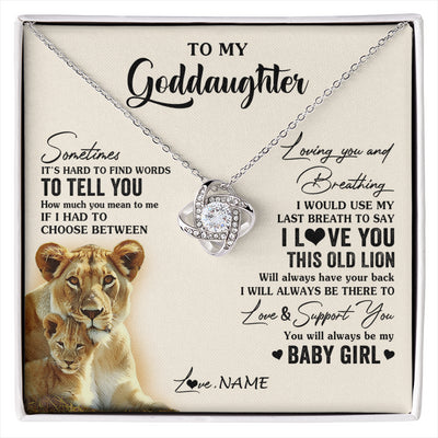 Love Knot Necklace 14K White Gold Finish | 1 | Personalized To My Goddaughter Necklace From Godmother I Love You This Old Lion Goddaughter Birthday Christmas Jewelry Customized Gift Box Message Card | siriusteestore