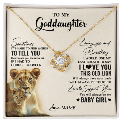 Love Knot Necklace 18K Yellow Gold Finish | 1 | Personalized To My Goddaughter Necklace From Godmother I Love You This Old Lion Goddaughter Birthday Christmas Jewelry Customized Gift Box Message Card | siriusteestore