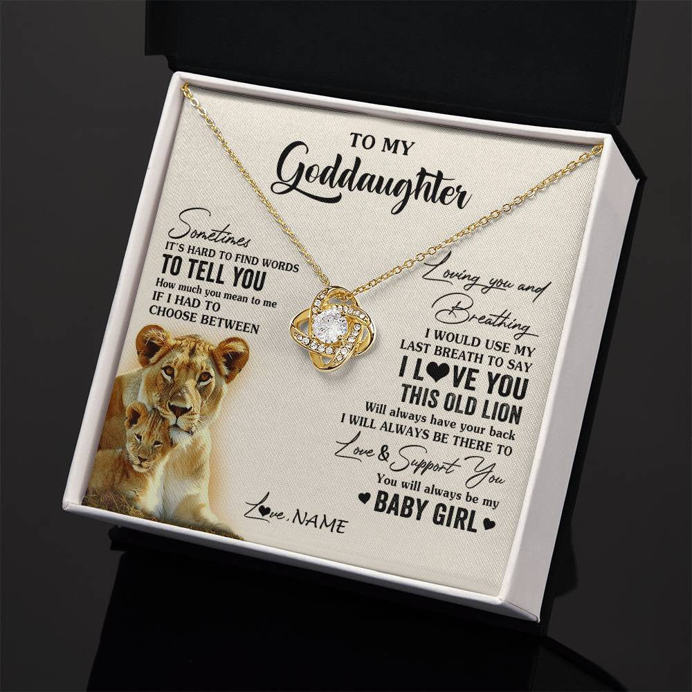 Love Knot Necklace 18K Yellow Gold Finish | 2 | Personalized To My Goddaughter Necklace From Godmother I Love You This Old Lion Goddaughter Birthday Christmas Jewelry Customized Gift Box Message Card | siriusteestore