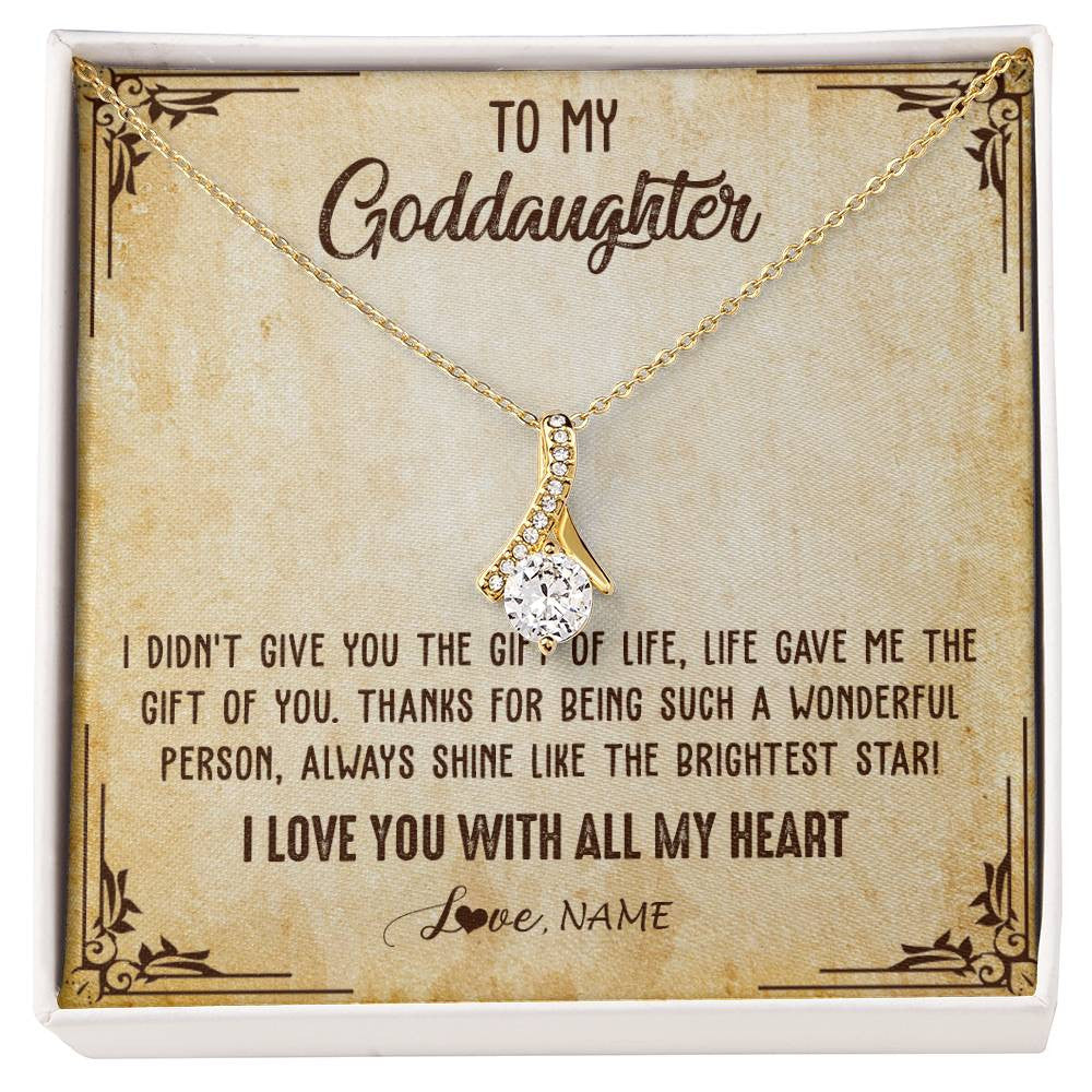 Alluring Beauty Necklace 18K Yellow Gold Finish | 1 | Personalized To My Goddaughter Necklace From Godmother I Love You With All My Heart Goddaughter Birthday Graduation Christmas Customized Gift Box Message Card | siriusteestore