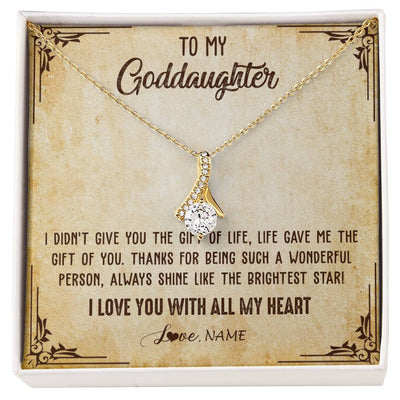 Alluring Beauty Necklace 18K Yellow Gold Finish | 1 | Personalized To My Goddaughter Necklace From Godmother I Love You With All My Heart Goddaughter Birthday Graduation Christmas Customized Gift Box Message Card | siriusteestore