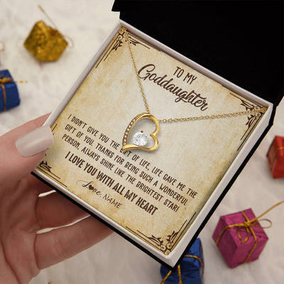 Forever Love Necklace 18K Yellow Gold Finish | 2 | Personalized To My Goddaughter Necklace From Godmother I Love You With All My Heart Goddaughter Birthday Graduation Christmas Customized Gift Box Message Card | siriusteestore