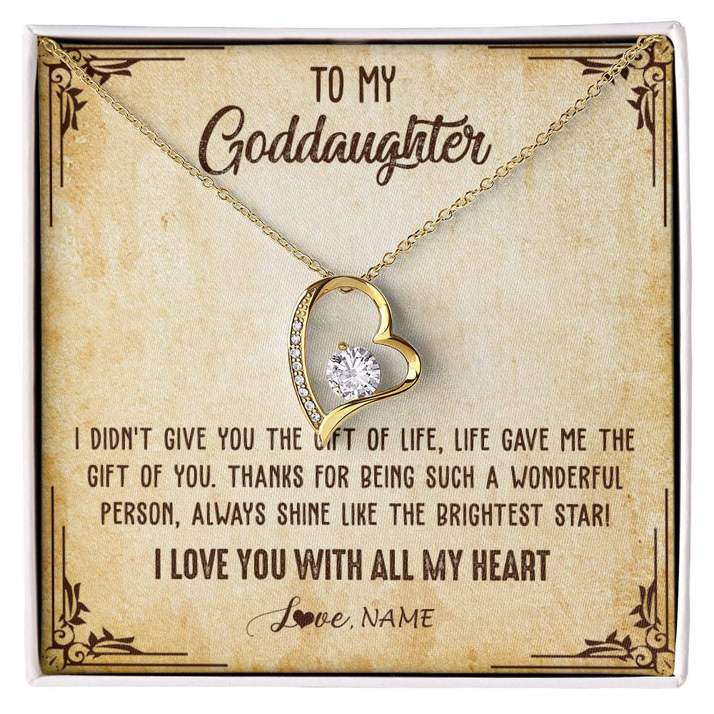 Forever Love Necklace 18K Yellow Gold Finish | 1 | Personalized To My Goddaughter Necklace From Godmother I Love You With All My Heart Goddaughter Birthday Graduation Christmas Customized Gift Box Message Card | siriusteestore