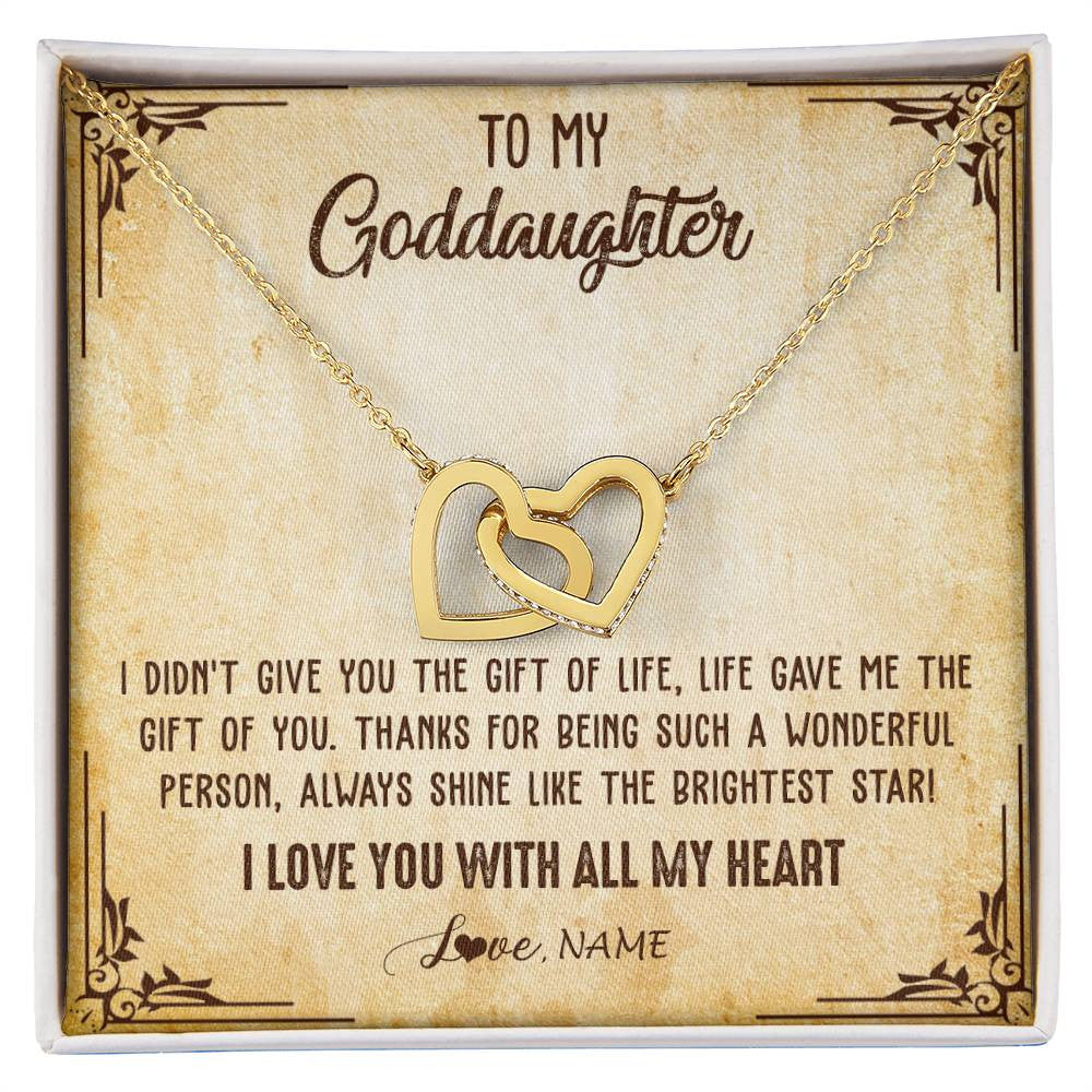 Interlocking Hearts Necklace 18K Yellow Gold Finish | 1 | Personalized To My Goddaughter Necklace From Godmother I Love You With All My Heart Goddaughter Birthday Graduation Christmas Customized Gift Box Message Card | siriusteestore