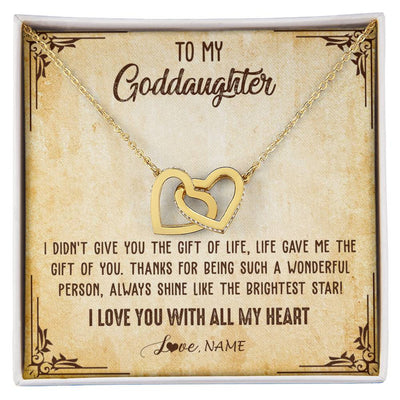 Interlocking Hearts Necklace 18K Yellow Gold Finish | 1 | Personalized To My Goddaughter Necklace From Godmother I Love You With All My Heart Goddaughter Birthday Graduation Christmas Customized Gift Box Message Card | siriusteestore