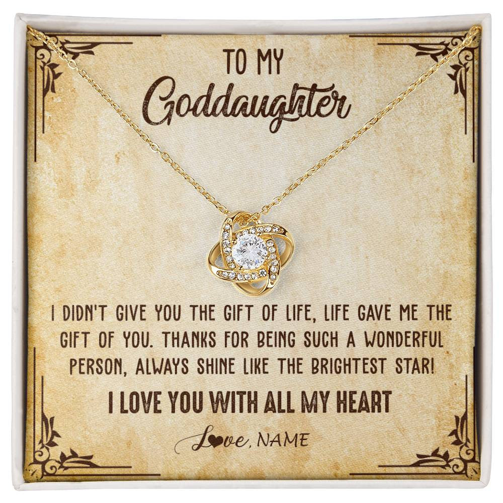 Love Knot Necklace 18K Yellow Gold Finish | 1 | Personalized To My Goddaughter Necklace From Godmother I Love You With All My Heart Goddaughter Birthday Graduation Christmas Customized Gift Box Message Card | siriusteestore