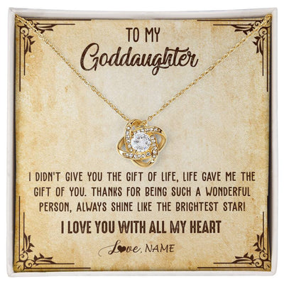 Love Knot Necklace 18K Yellow Gold Finish | 1 | Personalized To My Goddaughter Necklace From Godmother I Love You With All My Heart Goddaughter Birthday Graduation Christmas Customized Gift Box Message Card | siriusteestore