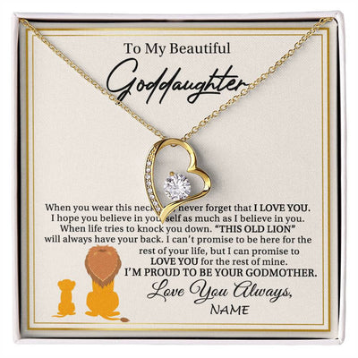 Forever Love Necklace 18K Yellow Gold Finish | 1 | Personalized To My Goddaughter Necklace From Godmother I'M Proud To Be Your Godmother Lion Goddaughter Birthday Christmas Customized Gift Box Message Card | siriusteestore