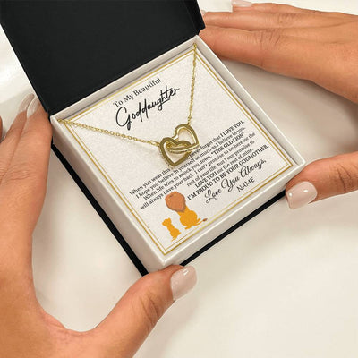 Interlocking Hearts Necklace 18K Yellow Gold Finish | 2 | Personalized To My Goddaughter Necklace From Godmother I'M Proud To Be Your Godmother Lion Goddaughter Birthday Christmas Customized Gift Box Message Card | siriusteestore