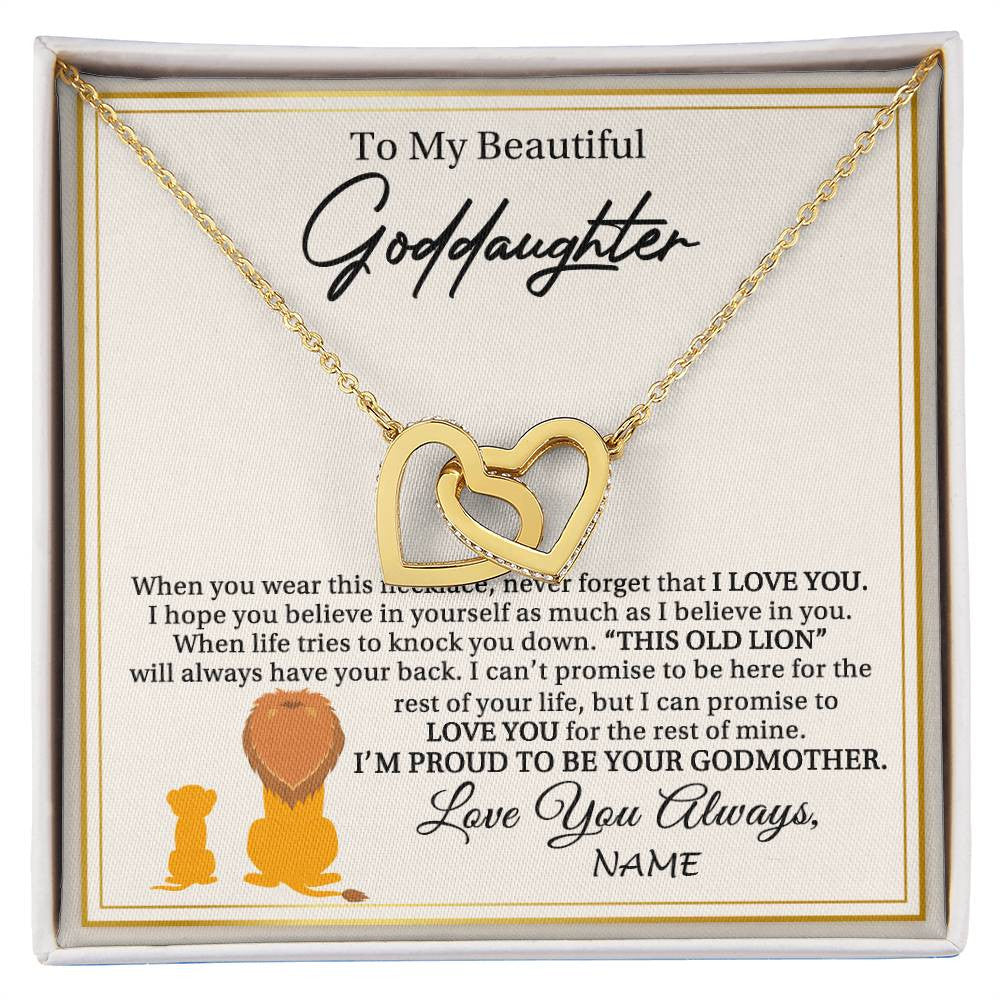 Interlocking Hearts Necklace 18K Yellow Gold Finish | 1 | Personalized To My Goddaughter Necklace From Godmother I'M Proud To Be Your Godmother Lion Goddaughter Birthday Christmas Customized Gift Box Message Card | siriusteestore