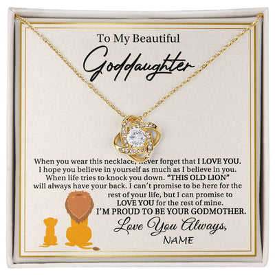 Love Knot Necklace 18K Yellow Gold Finish | 1 | Personalized To My Goddaughter Necklace From Godmother I'M Proud To Be Your Godmother Lion Goddaughter Birthday Christmas Customized Gift Box Message Card | siriusteestore