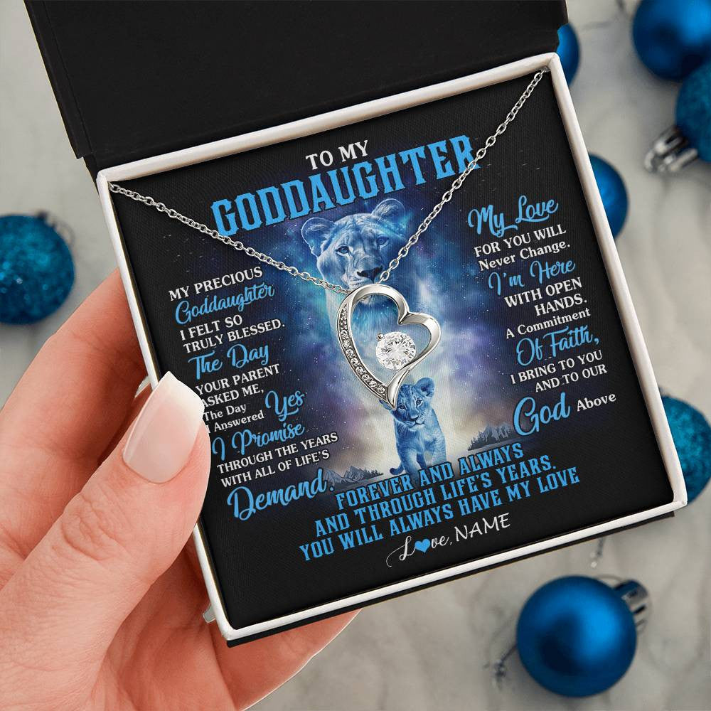 Forever Love Necklace 14K White Gold Finish | 2 | Personalized To My Goddaughter Necklace From Godmother Lion My Precious Goddaughter Birthday Graduation Christmas Customized Gift Box Message Card | siriusteestore