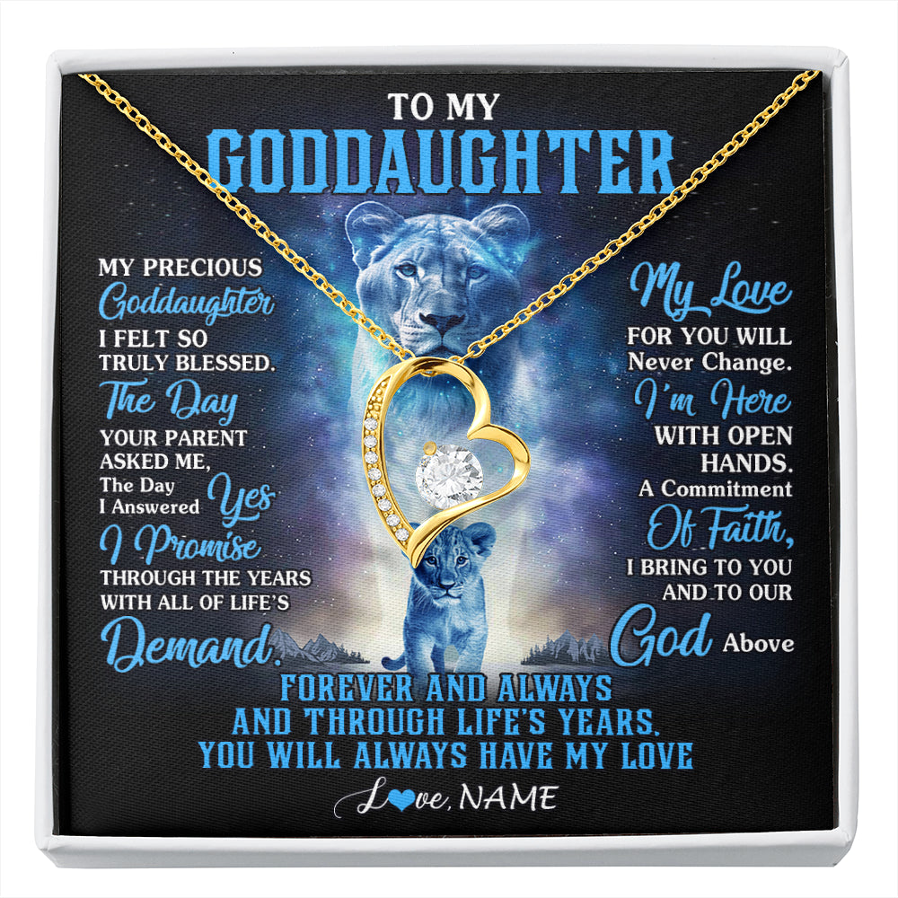 Forever Love Necklace 18K Yellow Gold Finish | 1 | Personalized To My Goddaughter Necklace From Godmother Lion My Precious Goddaughter Birthday Graduation Christmas Customized Gift Box Message Card | siriusteestore