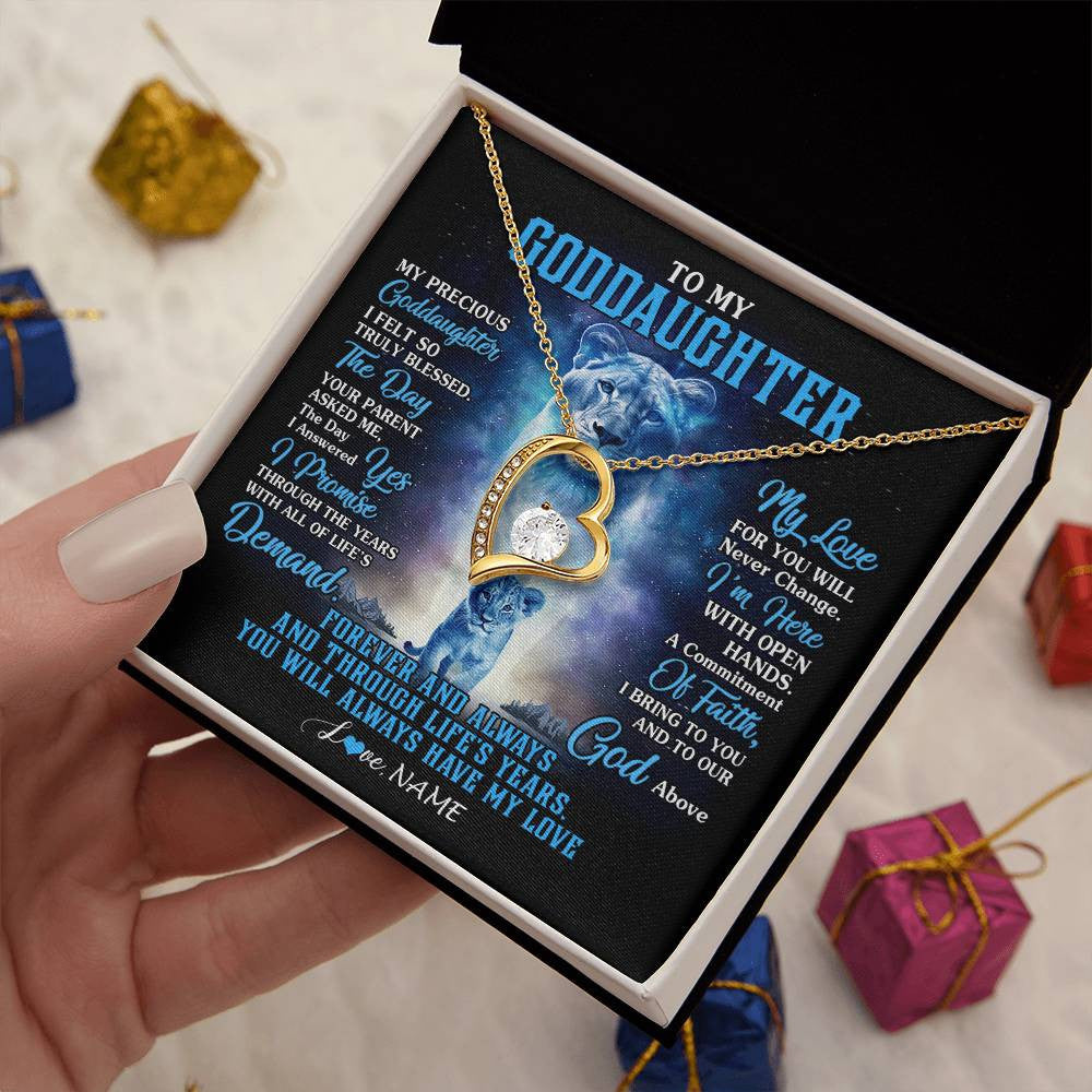 Forever Love Necklace 18K Yellow Gold Finish | 2 | Personalized To My Goddaughter Necklace From Godmother Lion My Precious Goddaughter Birthday Graduation Christmas Customized Gift Box Message Card | siriusteestore