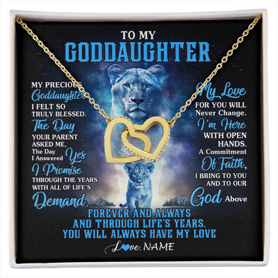 Interlocking Hearts Necklace 18K Yellow Gold Finish | 1 | Personalized To My Goddaughter Necklace From Godmother Lion My Precious Goddaughter Birthday Graduation Christmas Customized Gift Box Message Card | siriusteestore