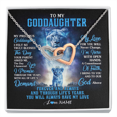 Interlocking Hearts Necklace Stainless Steel & Rose Gold Finish | 1 | Personalized To My Goddaughter Necklace From Godmother Lion My Precious Goddaughter Birthday Graduation Christmas Customized Gift Box Message Card | siriusteestore