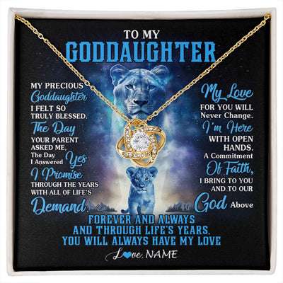 Love Knot Necklace 18K Yellow Gold Finish | 1 | Personalized To My Goddaughter Necklace From Godmother Lion My Precious Goddaughter Birthday Graduation Christmas Customized Gift Box Message Card | siriusteestore
