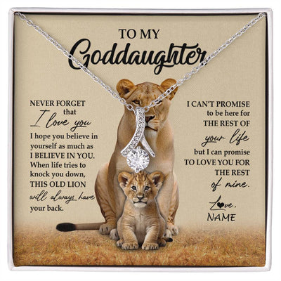 Alluring Beauty Necklace 14K White Gold Finish | 1 | Personalized To My Goddaughter Necklace From Godmother Lion Never Forget That I Love You Goddaughter Jewelry Birthday Graduation Christmas Customized Message Card | siriusteestore