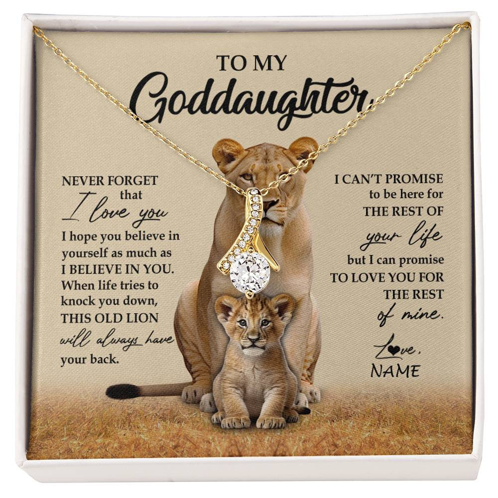 Alluring Beauty Necklace 18K Yellow Gold Finish | 1 | Personalized To My Goddaughter Necklace From Godmother Lion Never Forget That I Love You Goddaughter Jewelry Birthday Graduation Christmas Customized Message Card | siriusteestore