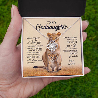 Love Knot Necklace 14K White Gold Finish | 2 | Personalized To My Goddaughter Necklace From Godmother Lion Never Forget That I Love You Goddaughter Jewelry Birthday Graduation Christmas Customized Message Card | siriusteestore