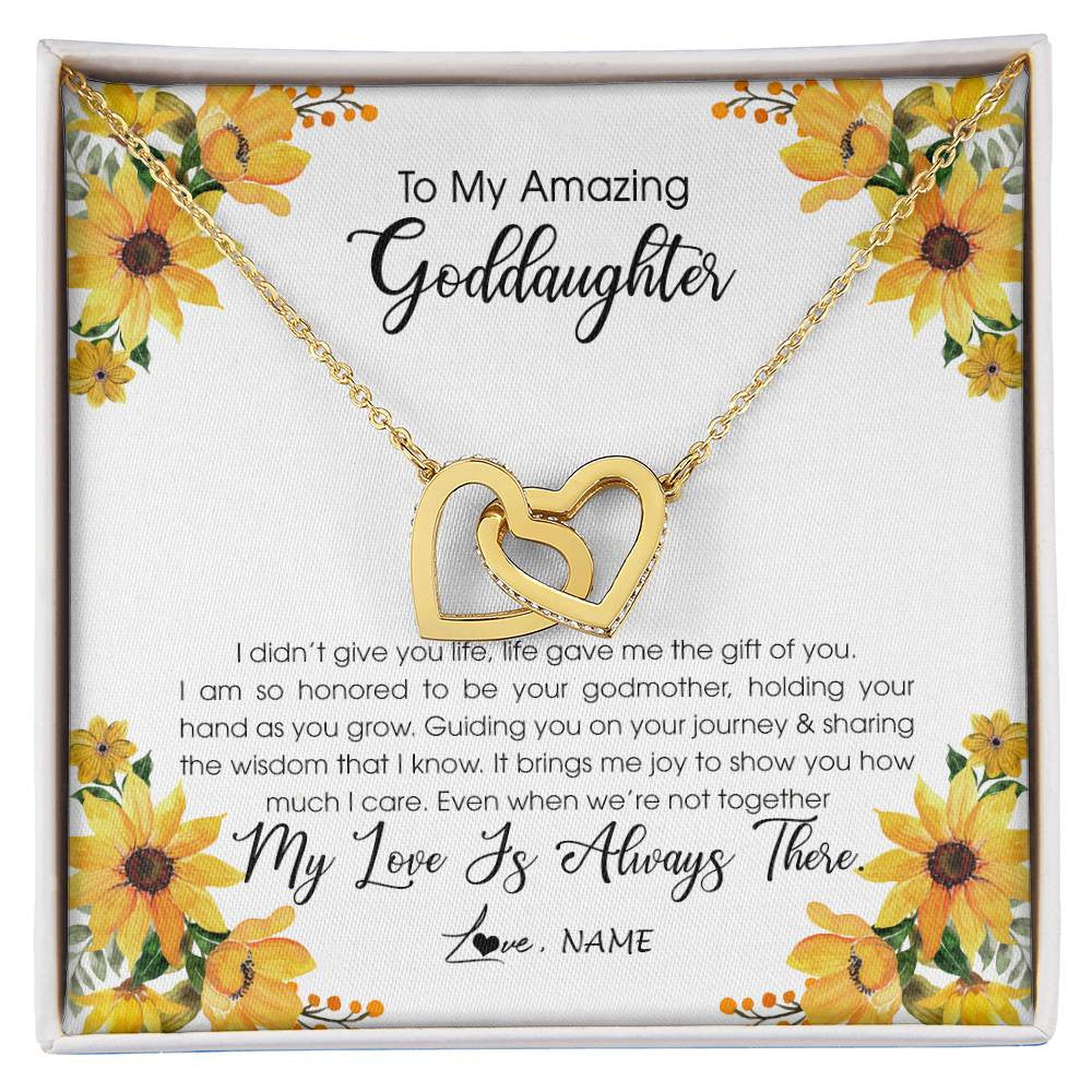 Interlocking Hearts Necklace 18K Yellow Gold Finish | Personalized To My Goddaughter Necklace From Godmother My Love Is Always There Goddaughter Birthday Christmas Graduation Customized Gift Box Message Card | siriusteestore