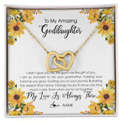 Interlocking Hearts Necklace 18K Yellow Gold Finish | Personalized To My Goddaughter Necklace From Godmother My Love Is Always There Goddaughter Birthday Christmas Graduation Customized Gift Box Message Card | siriusteestore
