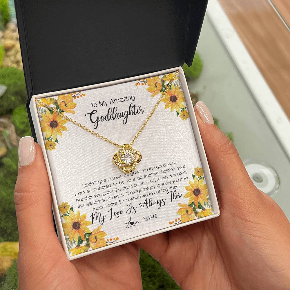Love Knot Necklace 18K Yellow Gold Finish | Personalized To My Goddaughter Necklace From Godmother My Love Is Always There Goddaughter Birthday Christmas Graduation Customized Gift Box Message Card | siriusteestore