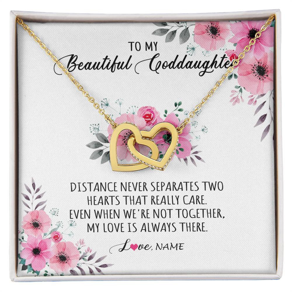 Interlocking Hearts Necklace 18K Yellow Gold Finish | Personalized To My Goddaughter Necklace From Godmother My Love Is Always There Goddaughter Birthday Graduation Christmas Customized Gift Box Message Card | siriusteestore