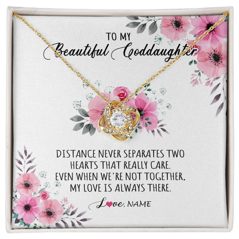 Love Knot Necklace 18K Yellow Gold Finish | Personalized To My Goddaughter Necklace From Godmother My Love Is Always There Goddaughter Birthday Graduation Christmas Customized Gift Box Message Card | siriusteestore