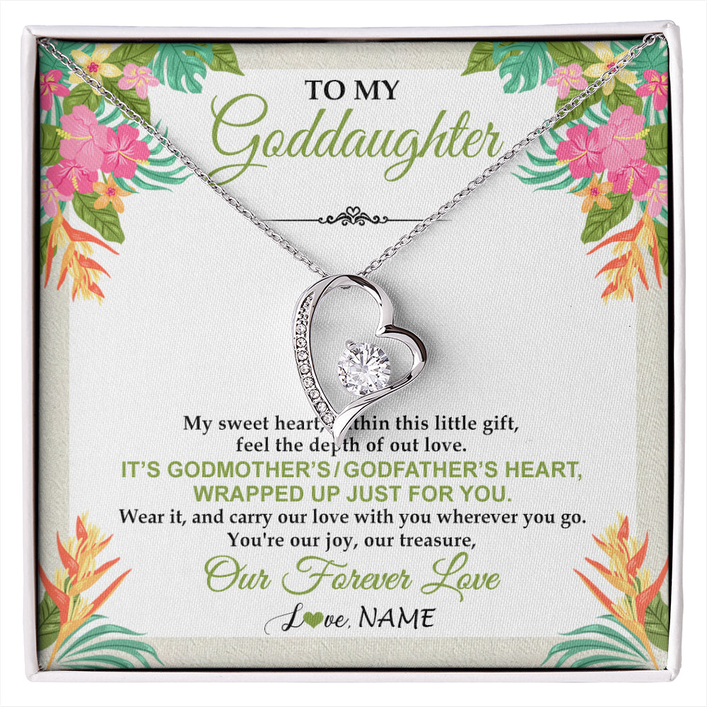 Forever Love Necklace 14K White Gold Finish | 1 | Personalized To My Goddaughter Necklace From Godmother My Sweet Heart Birthday Gift For Goddaughter Valentine's Day Christmas Customized Gift Box Message Card | siriusteestore