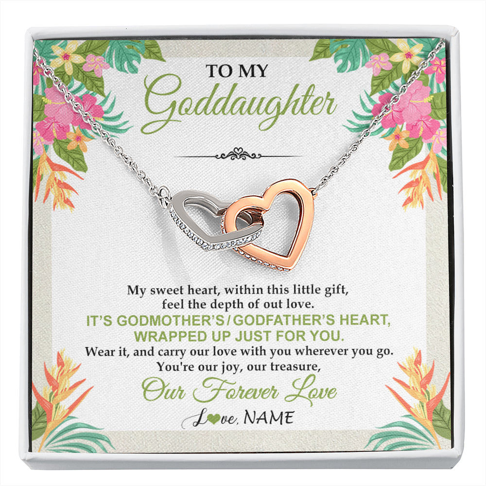 Interlocking Hearts Necklace Stainless Steel & Rose Gold Finish | 1 | Personalized To My Goddaughter Necklace From Godmother My Sweet Heart Birthday Gift For Goddaughter Valentine's Day Christmas Customized Gift Box Message Card | siriusteestore