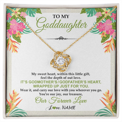Love Knot Necklace 18K Yellow Gold Finish | 1 | Personalized To My Goddaughter Necklace From Godmother My Sweet Heart Birthday Gift For Goddaughter Valentine's Day Christmas Customized Gift Box Message Card | siriusteestore