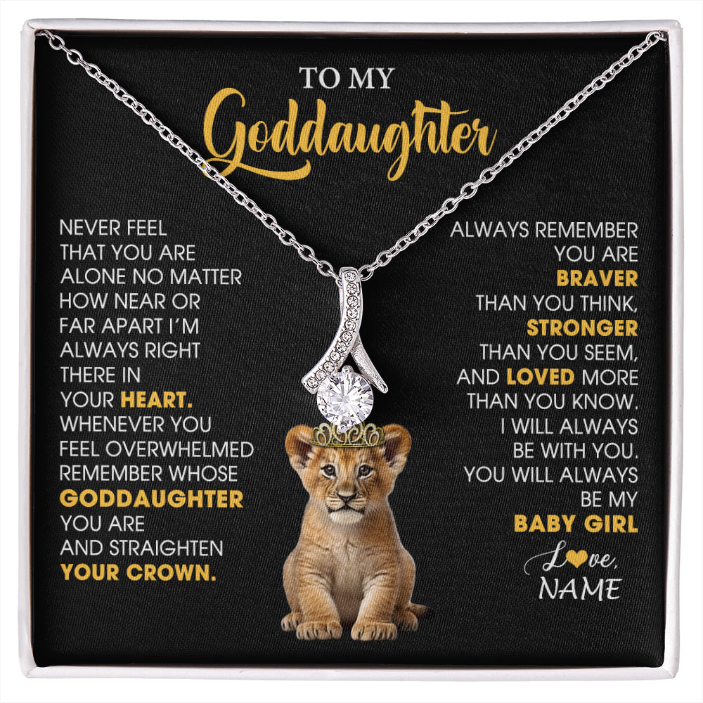 Alluring Beauty Necklace 14K White Gold Finish | 1 | Personalized To My Goddaughter Necklace From Godmother Never Feel You Are Alone Lion Birthday Gift Goddaughter Christmas Customized Gift Box Message Card | siriusteestore
