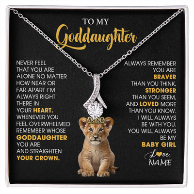 Alluring Beauty Necklace 14K White Gold Finish | 1 | Personalized To My Goddaughter Necklace From Godmother Never Feel You Are Alone Lion Birthday Gift Goddaughter Christmas Customized Gift Box Message Card | siriusteestore