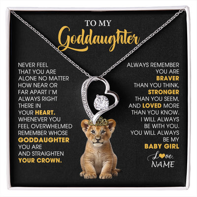 Forever Love Necklace 14K White Gold Finish | 1 | Personalized To My Goddaughter Necklace From Godmother Never Feel You Are Alone Lion Birthday Gift Goddaughter Christmas Customized Gift Box Message Card | siriusteestore