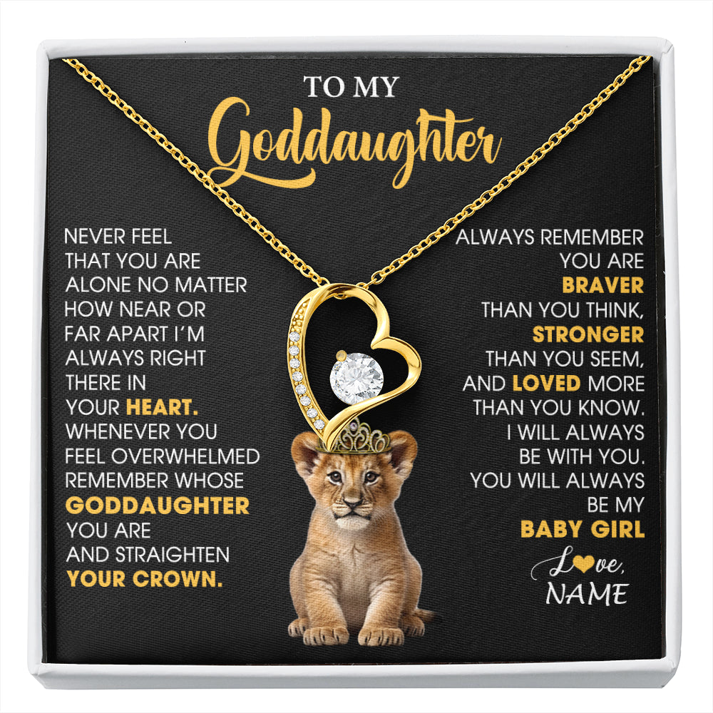 Forever Love Necklace 18K Yellow Gold Finish | 1 | Personalized To My Goddaughter Necklace From Godmother Never Feel You Are Alone Lion Birthday Gift Goddaughter Christmas Customized Gift Box Message Card | siriusteestore
