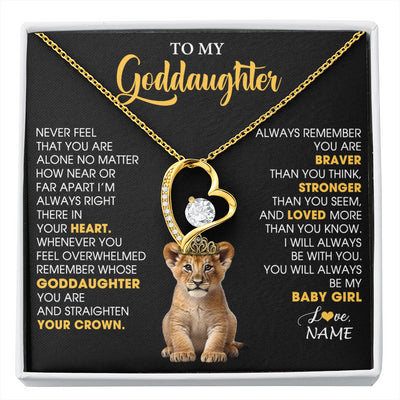 Forever Love Necklace 18K Yellow Gold Finish | 1 | Personalized To My Goddaughter Necklace From Godmother Never Feel You Are Alone Lion Birthday Gift Goddaughter Christmas Customized Gift Box Message Card | siriusteestore