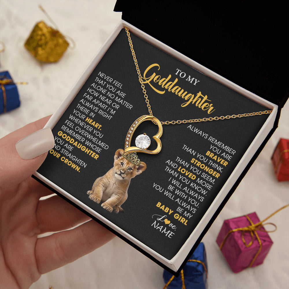 Forever Love Necklace 18K Yellow Gold Finish | 2 | Personalized To My Goddaughter Necklace From Godmother Never Feel You Are Alone Lion Birthday Gift Goddaughter Christmas Customized Gift Box Message Card | siriusteestore