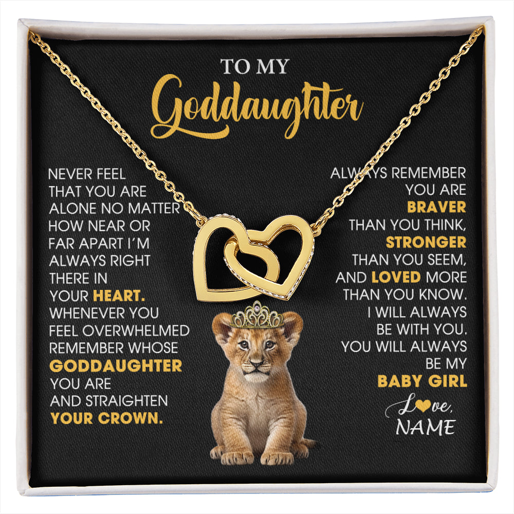 Interlocking Hearts Necklace 18K Yellow Gold Finish | 1 | Personalized To My Goddaughter Necklace From Godmother Never Feel You Are Alone Lion Birthday Gift Goddaughter Christmas Customized Gift Box Message Card | siriusteestore