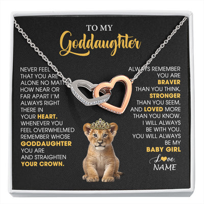 Interlocking Hearts Necklace Stainless Steel & Rose Gold Finish | 1 | Personalized To My Goddaughter Necklace From Godmother Never Feel You Are Alone Lion Birthday Gift Goddaughter Christmas Customized Gift Box Message Card | siriusteestore