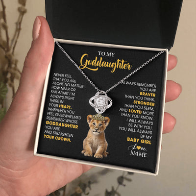 Love Knot Necklace 14K White Gold Finish | 2 | Personalized To My Goddaughter Necklace From Godmother Never Feel You Are Alone Lion Birthday Gift Goddaughter Christmas Customized Gift Box Message Card | siriusteestore