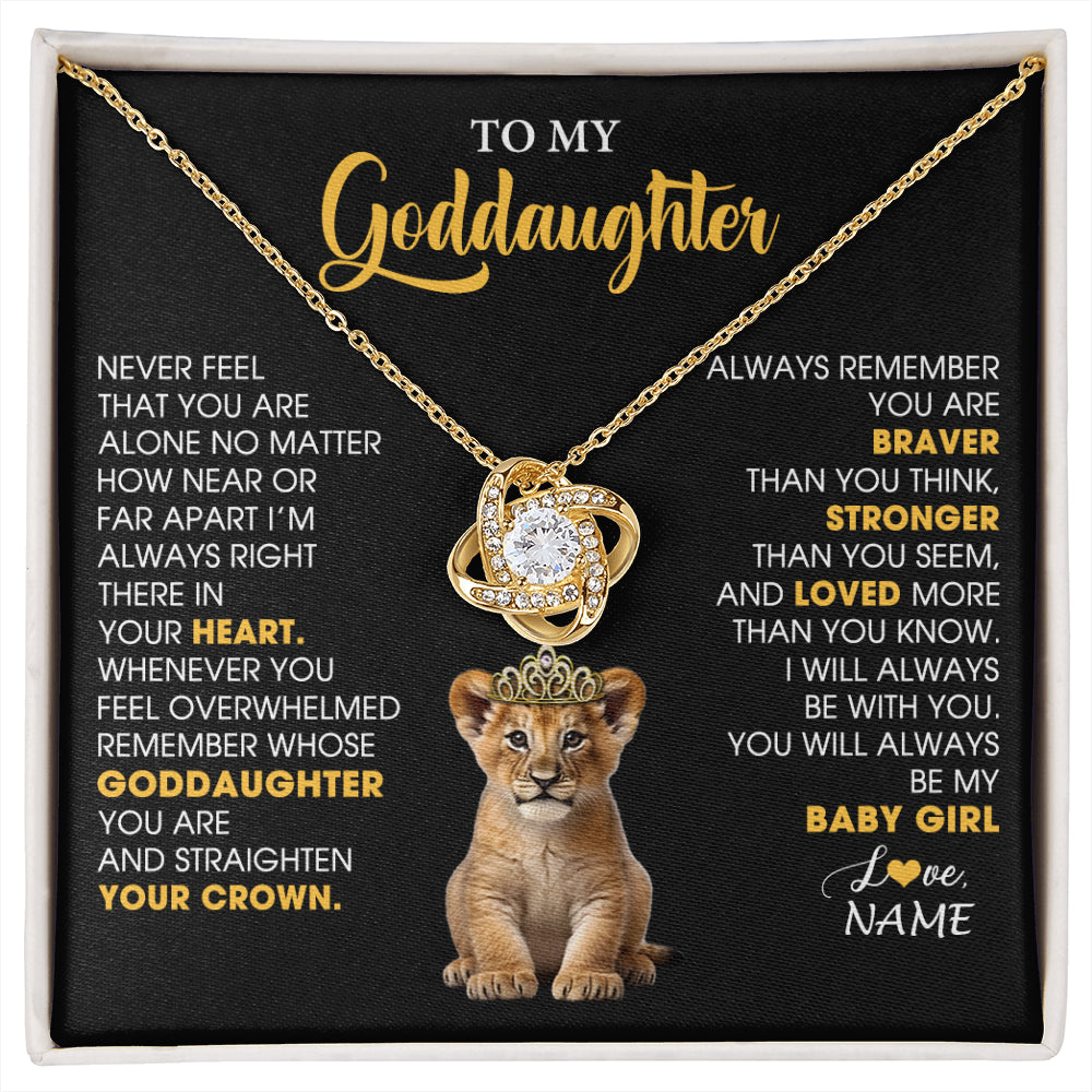 Love Knot Necklace 18K Yellow Gold Finish | 1 | Personalized To My Goddaughter Necklace From Godmother Never Feel You Are Alone Lion Birthday Gift Goddaughter Christmas Customized Gift Box Message Card | siriusteestore