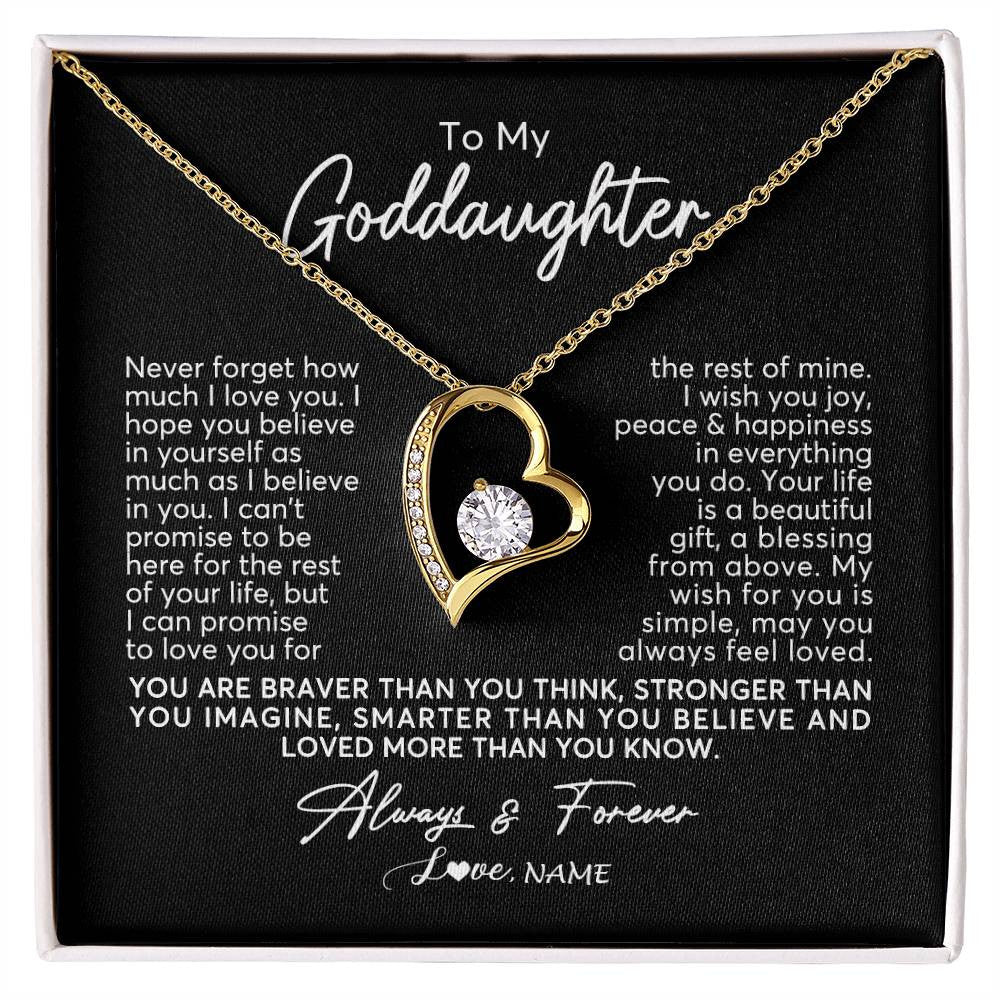 Forever Love Necklace 18K Yellow Gold Finish | Personalized To My Goddaughter Necklace From Godmother Never Forget How Much I Love You Goddaughter Birthday Christmas Jewelry Customized Gift Box Message Card | siriusteestore