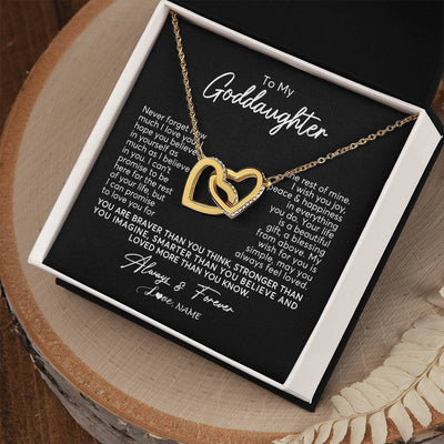 Interlocking Hearts Necklace 18K Yellow Gold Finish | Personalized To My Goddaughter Necklace From Godmother Never Forget How Much I Love You Goddaughter Birthday Christmas Jewelry Customized Gift Box Message Card | siriusteestore