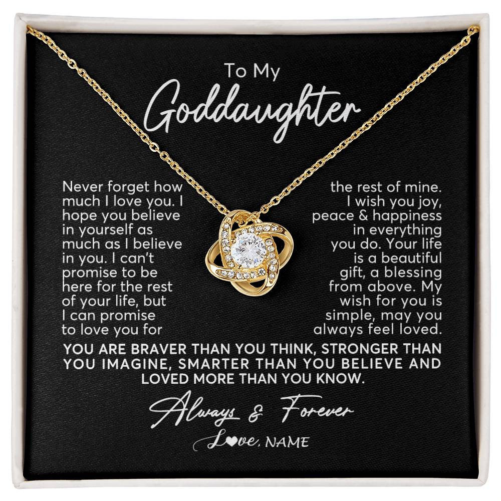 Love Knot Necklace 18K Yellow Gold Finish | Personalized To My Goddaughter Necklace From Godmother Never Forget How Much I Love You Goddaughter Birthday Christmas Jewelry Customized Gift Box Message Card | siriusteestore