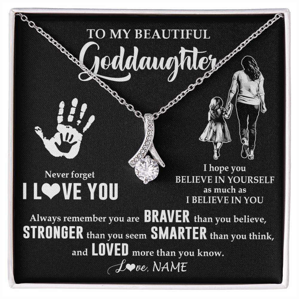 Alluring Beauty Necklace 14K White Gold Finish | 1 | Personalized To My Goddaughter Necklace From Godmother Never Forget I Love You Goddaughter Birthday Christmas Graduation Customized Gift Box Message Card | siriusteestore
