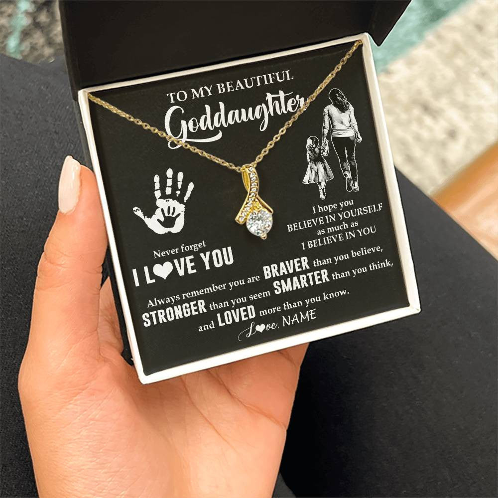 Alluring Beauty Necklace 18K Yellow Gold Finish | 2 | Personalized To My Goddaughter Necklace From Godmother Never Forget I Love You Goddaughter Birthday Christmas Graduation Customized Gift Box Message Card | siriusteestore