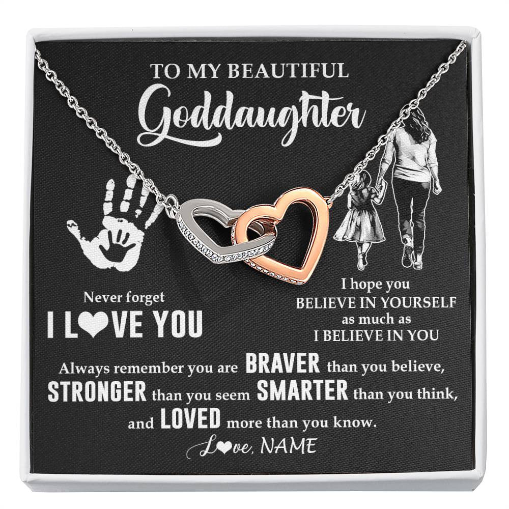 Interlocking Hearts Necklace Stainless Steel & Rose Gold Finish | 1 | Personalized To My Goddaughter Necklace From Godmother Never Forget I Love You Goddaughter Birthday Christmas Graduation Customized Gift Box Message Card | siriusteestore