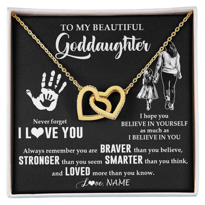Interlocking Hearts Necklace 18K Yellow Gold Finish | 1 | Personalized To My Goddaughter Necklace From Godmother Never Forget I Love You Goddaughter Birthday Christmas Graduation Customized Gift Box Message Card | siriusteestore