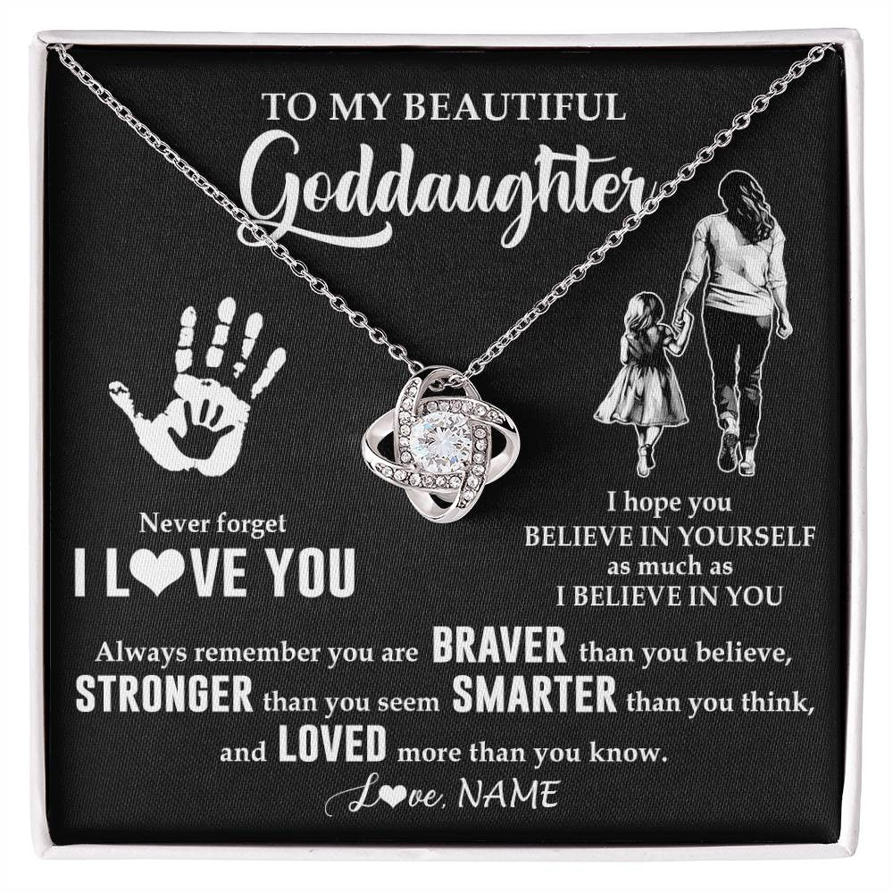 Love Knot Necklace 14K White Gold Finish | 1 | Personalized To My Goddaughter Necklace From Godmother Never Forget I Love You Goddaughter Birthday Christmas Graduation Customized Gift Box Message Card | siriusteestore